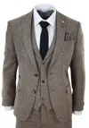 Oliver Tweed Mens Oak Brown 3 Piece Tweed Suit Vintage Harringbone 1920s Retro Peaky Blinders In Brown