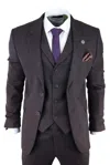 Oliver Tweed Mens Purple Plum 3 Piece Tweed Herringbone Suit Peaky Blinders Classic Tailored In Pink