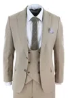 Oliver Tweed Mens Tweed 3 Piece Beige Formal Wedding Suit In Brown