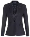 Oliver Tweed Womens Tweed Herringbone Black Wool 1920s Blazer In Black