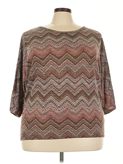 Pre-owned Olivia Blu 3/4 Sleeve Top Brown Chevron/herringbone Pattern Boatneck Tops