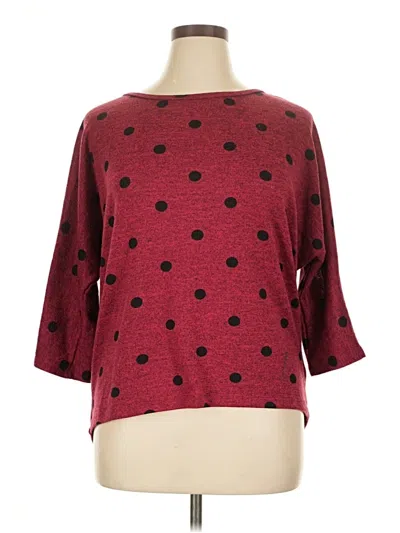Pre-owned Olivia Blu 3/4 Sleeve Top Burgundy Polka Dots Pattern Boatneck Tops