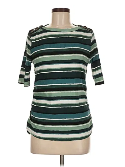 Pre-owned Olivia Blu 3/4 Sleeve Top Teal Boatneck Tops In Blue