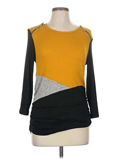 Pre-owned Olivia Blu 3/4 Sleeve Top Yellow Color Block Pattern Boatneck Tops