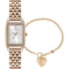 Olivia Burton Women's Carnation Gold-tone Stainless Steel Bracelet Watch, 25.5mm Gift Set In White/gold