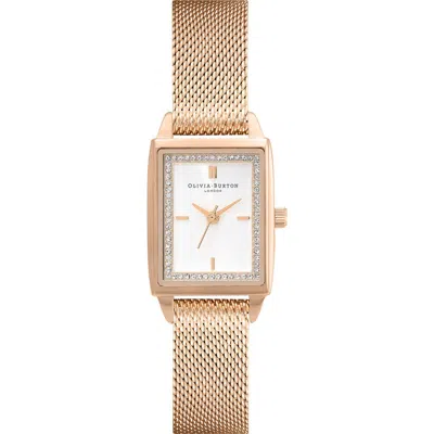 Olivia Burton Classics Rectangular Mesh Strap Watch, 20mm In Gold
