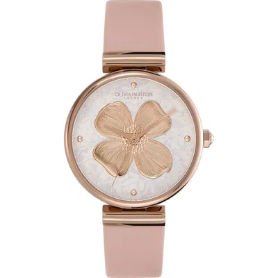 Olivia Burton Dogwood T-bar Leather Strap Watch, 36mm In Silver