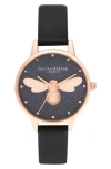 Olivia Burton Lucky Bee Black Glitter Dial Watch, 30mm In Black