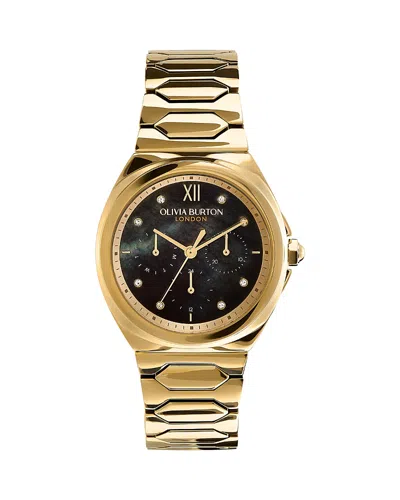 Olivia Burton Women's Luster Gold-tone Stainless Steel Watch 36mm In Black Mother Of Pearl