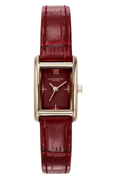 OLIVIA BURTON OLIVIA BURTON MINI GROVE RECTANGULAR CROC EMBOSSED LEATHER STRAP WATCH, 16MM