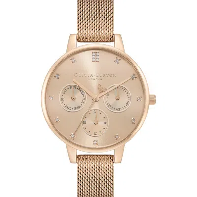Olivia Burton Multifunction Mesh Strap Watch, 34mm In Carnation Gold