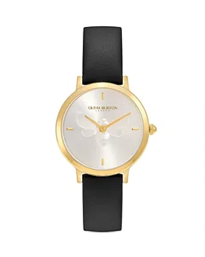 Olivia Burton Women's Ultra Slim Bee Black Leather Watch 28mm In White