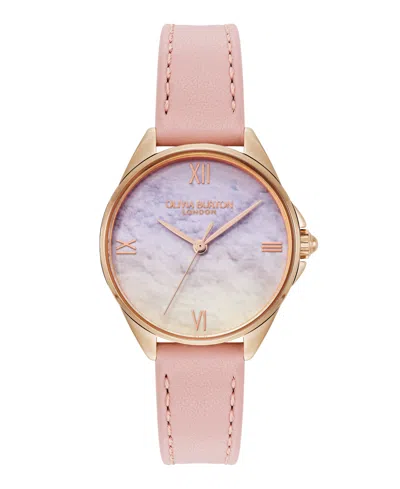 Olivia Burton Women's Azure Rose Leather Strap Watch, 30mm In Pink