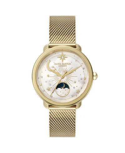 Olivia Burton Women's Moonphase Gold Tone Stainless Steel Mesh Bracelet Watch, 34mm