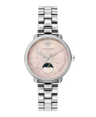 Olivia Burton Women's Moonphase Silver Tone Stainless Steel Bracelet Watch, 34mm