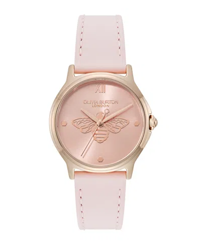 Olivia Burton Women's Ob Classic Bee Primrose Leather Strap Watch, 29.8mm In Pink