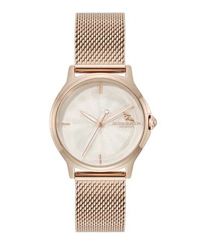 Olivia Burton Women's Ob Classic Bee Rose Gold Tone Stainless Steel Mesh Bracelet Watch, 29.8mm