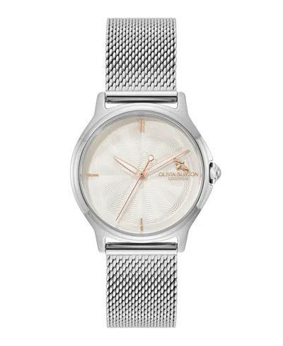 Olivia Burton Women's Ob Classic Bee Silver Tone Stainless Steel Mesh Bracelet Watch, 29.8mm In Metallic
