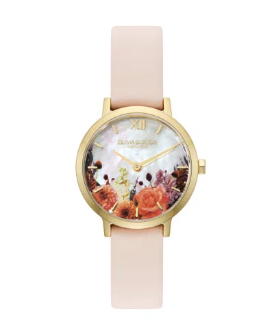 Olivia Burton Women's Quartz Floral Water-resistant Trench Coat Leather Strap Watch, 28mm In White