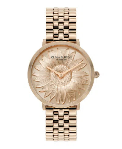 OLIVIA BURTON WOMEN'S SUNFLOWER ROSE GOLD TONE STAINLESS STEEL BRACELET WATCH, 35MM