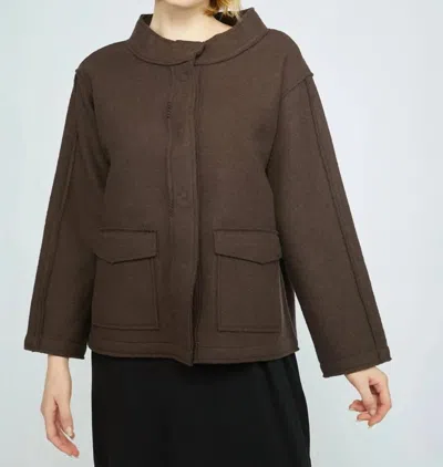 Olivia By Habitat Boiled Wool Snappy Jacket In Chocolate In Gold