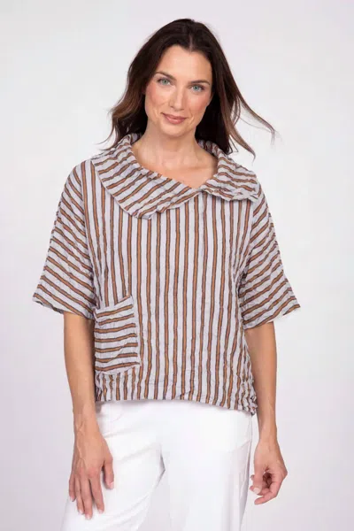 Olivia By Habitat Crinkle Cowl Neck Crop Top In Sand/stripe In Brown