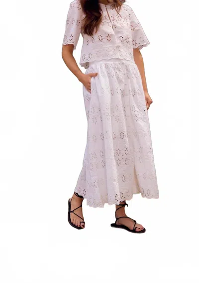 Olivia By Livro Georgia Midi Skirt In White Eyelet In Multi