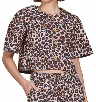 Olivia By Livro Heidi Cropped Shirt Top In Leopard In Multi