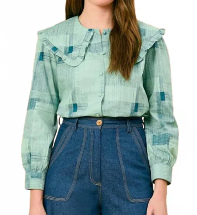 Olivia By Livro Liz Long Sleeve Shirt In Blue Print