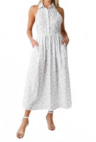 Olivia Dar Sammy Midi Dress In Blue/sage In White