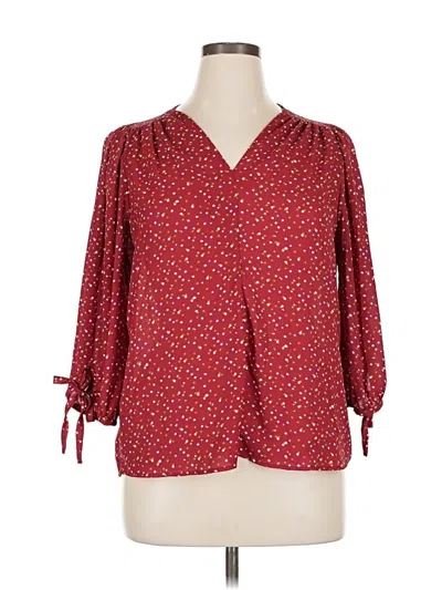 Pre-owned Olivia Grey 3/4 Sleeve Blouse In Burgundy