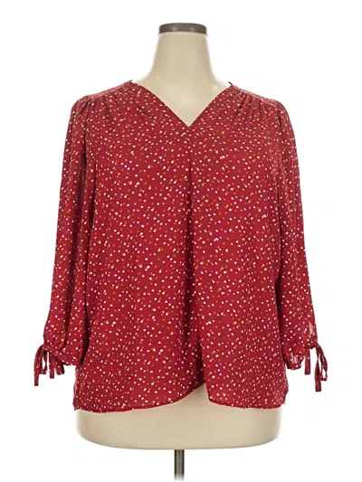 Pre-owned Olivia Grey 3/4 Sleeve Blouse In Burgundy