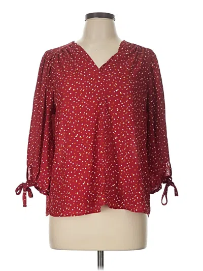 Pre-owned Olivia Grey 3/4 Sleeve Blouse In Burgundy