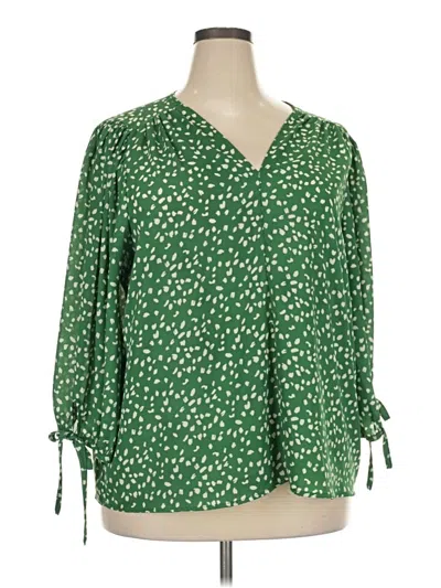 Pre-owned Olivia Grey 3/4 Sleeve Blouse In Green