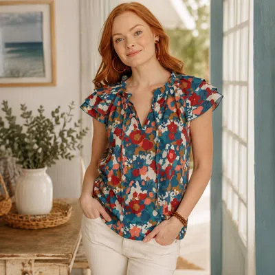 Olivia James The Label Astrid Blouse In Abstract Floral In Multi