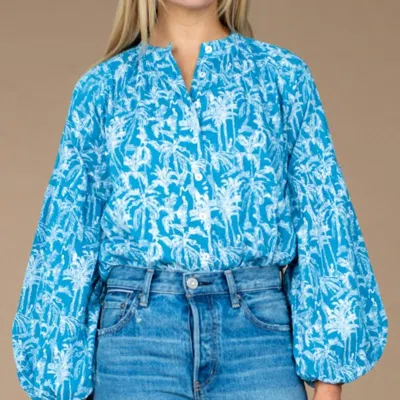 Olivia James The Label Emory Blouse In Jungle Toile In Blue