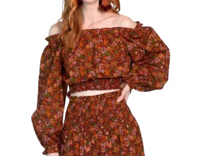 Olivia James The Label Gia Long Sleeve Top In Wildflower Rosewood In Multi