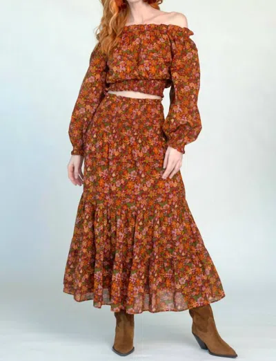 Olivia James The Label Izzy Skirt In Wildflower Rosewood In Orange