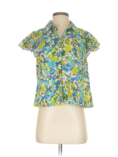 Pre-owned Olivia James The Label Short Sleeve Blouse In Green