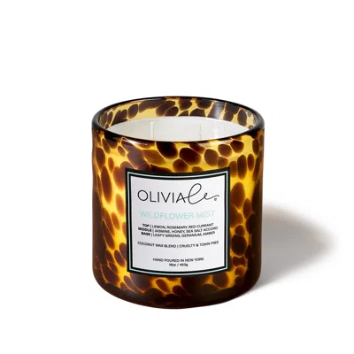 Olivia Le Brown Wildflower Mist Tortoise Glass Candle In Blue