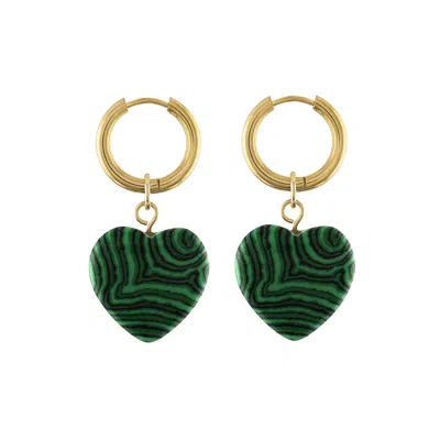 Olivia Le Women's Adele Semi Precious Stone Heart Hoop Earrings - Green
