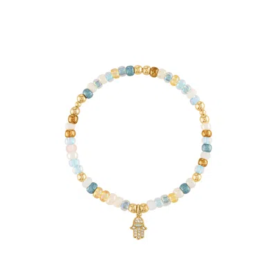 Olivia Le Women's Blue Shimmer Bead Hamsa Charm Bracelet In Gold
