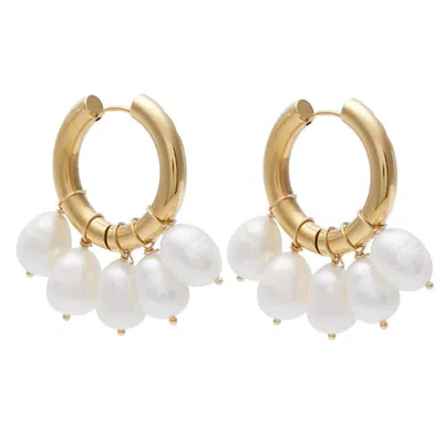 Olivia Le Women's Carmen Floating Pearl Charm Gold Hoop Earrings
