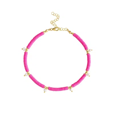 Olivia Le Neon Pearl Anklet In Pink