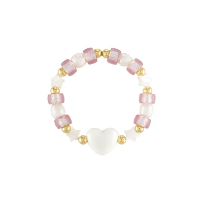 Olivia Le Puff Heart Ivory Glass Bead Bracelet In White