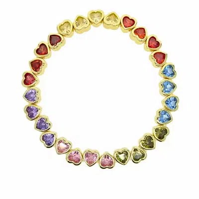 Olivia Le Women's Rainbow Hearts Cubic Zirconia Stretch Tennis Bracelet