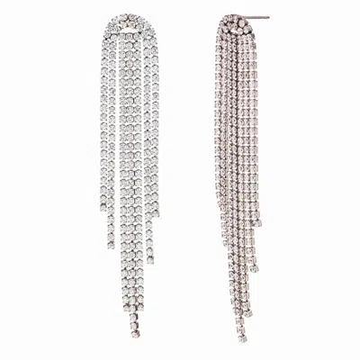 Olivia Le Women's Silver Rhinestone Tassel Arch Earrings In White