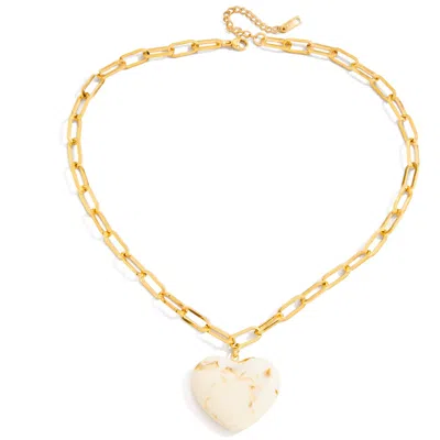 Olivia Le Women's White Gold Livy Paper Clip Heart Ivory Necklace