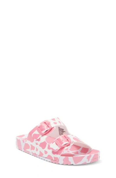 Olivia Miller Kids' Cow Print Double Band Slide Sandal In Pink