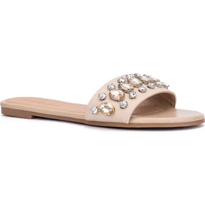 Olivia Miller Gem Slide Sandal In Beige